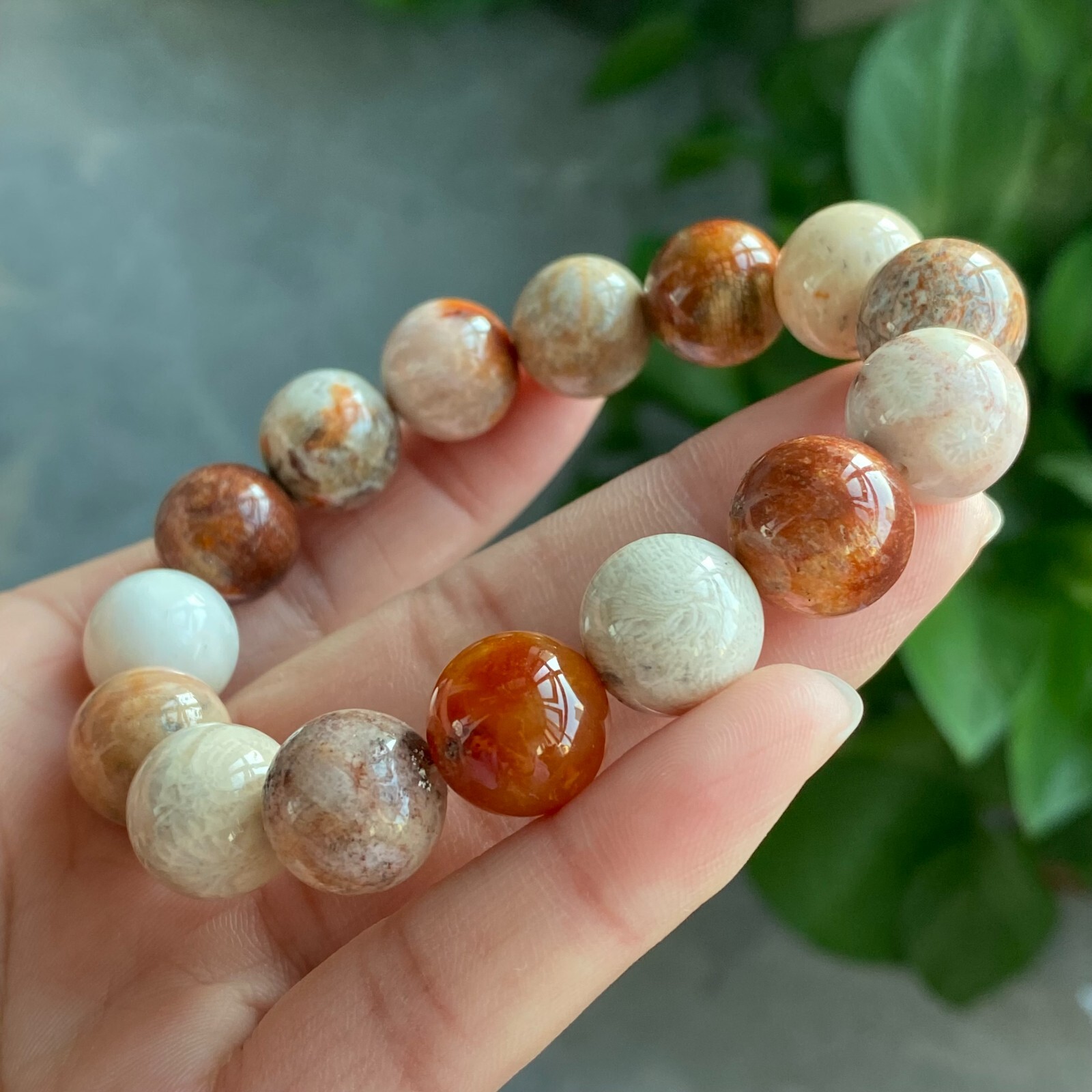 13mm Natural Orange Jade Coral Quartz Crystal Beads Bracelet AAA 1342