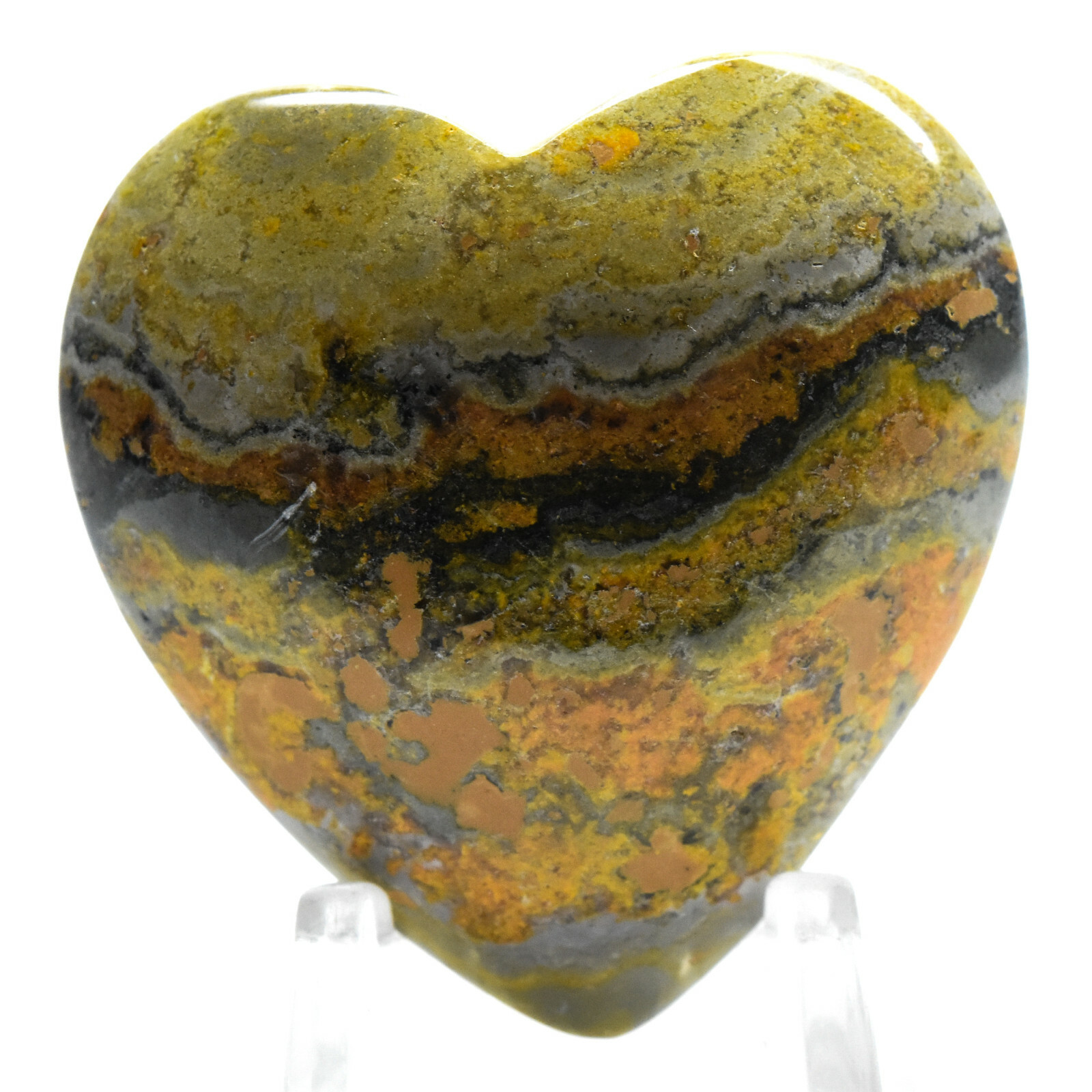 40mm Bumble Bee Jasper Heart Sparkling Natural Mineral Polished Stone Indonesia