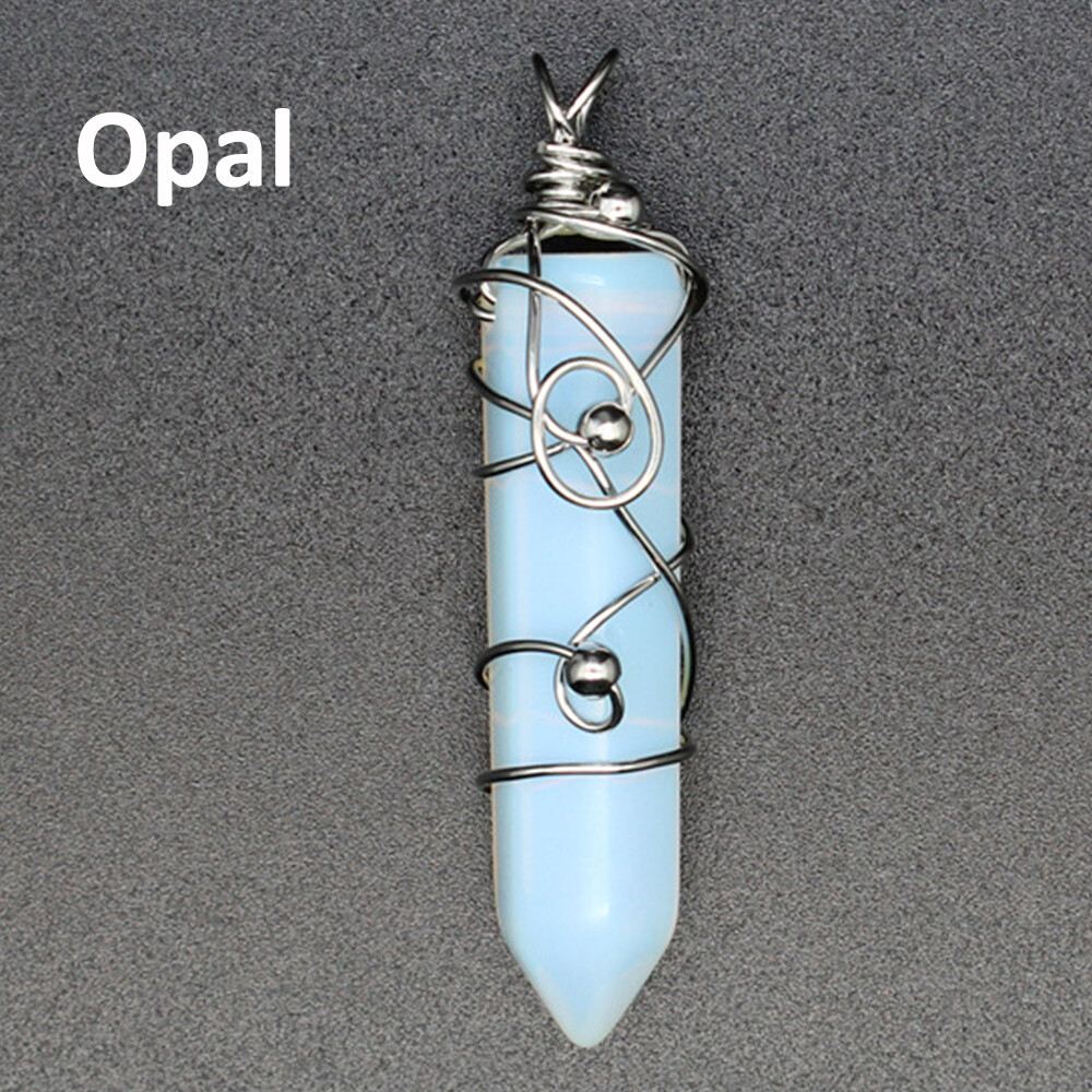 Chakra Wire Wrapped Crystal Point Pendant Quartz Natural Gemstone Healing Reiki