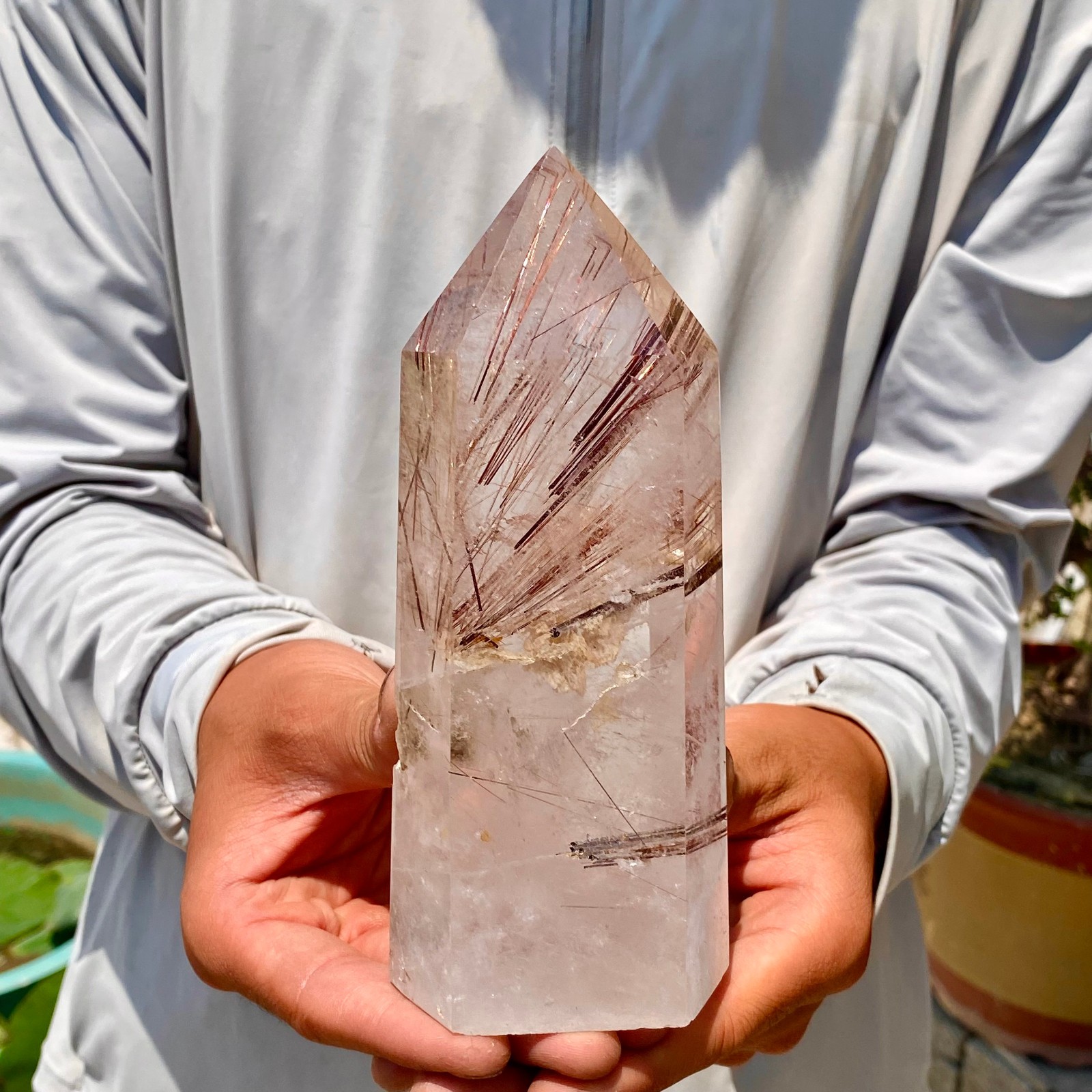 1.9LB Natural copper hematite patterned quartz crystal column crystal specimen