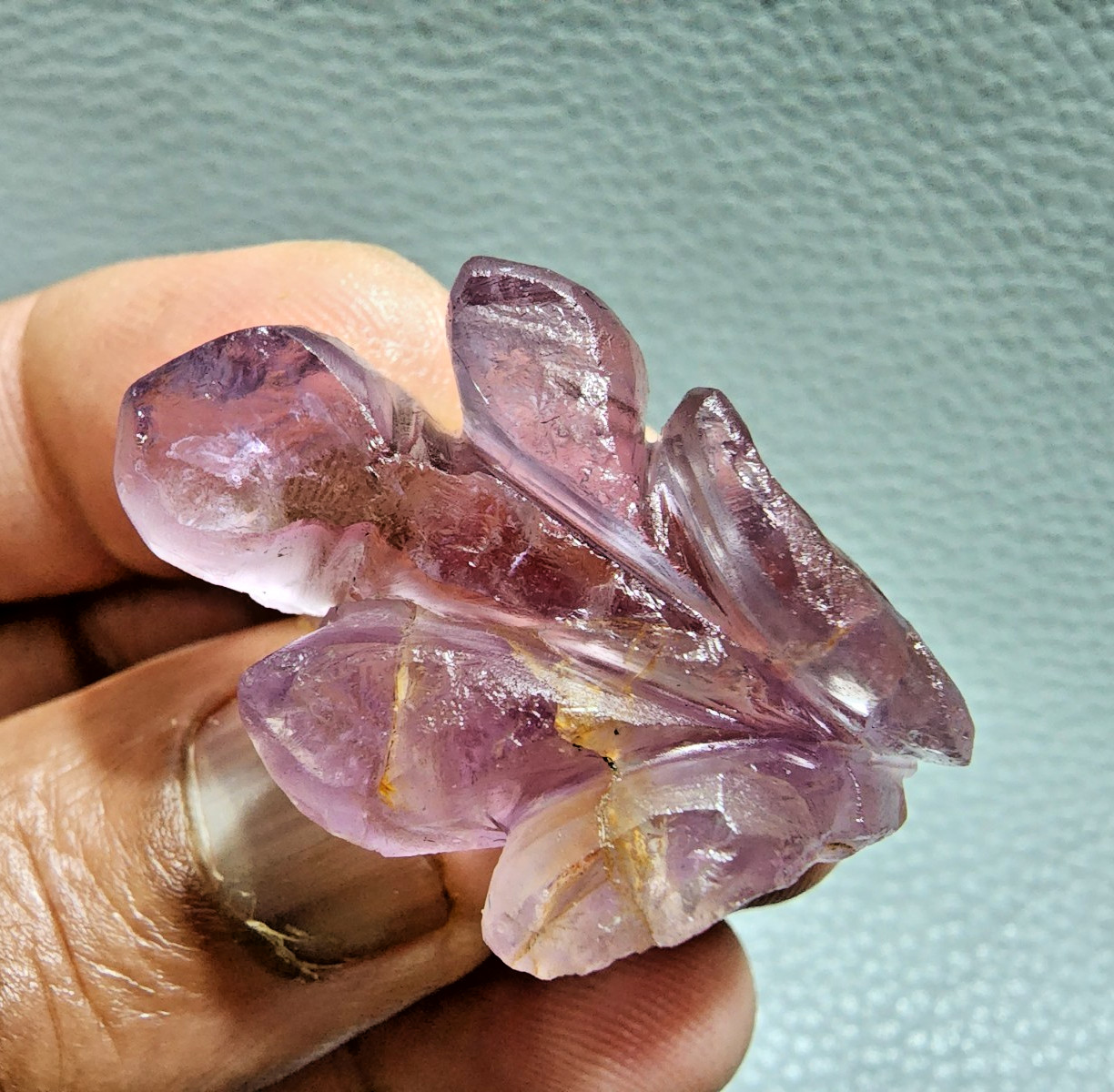 88 Ct Top Purple Ametrine Flower Shape Carving Loose Gemstone Jewelry For Making