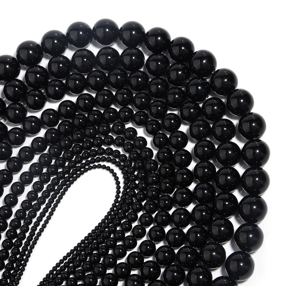 1 Strand Natural Stone Black Agate Round Loose Beads 2-20mm Pick Size for Crafts