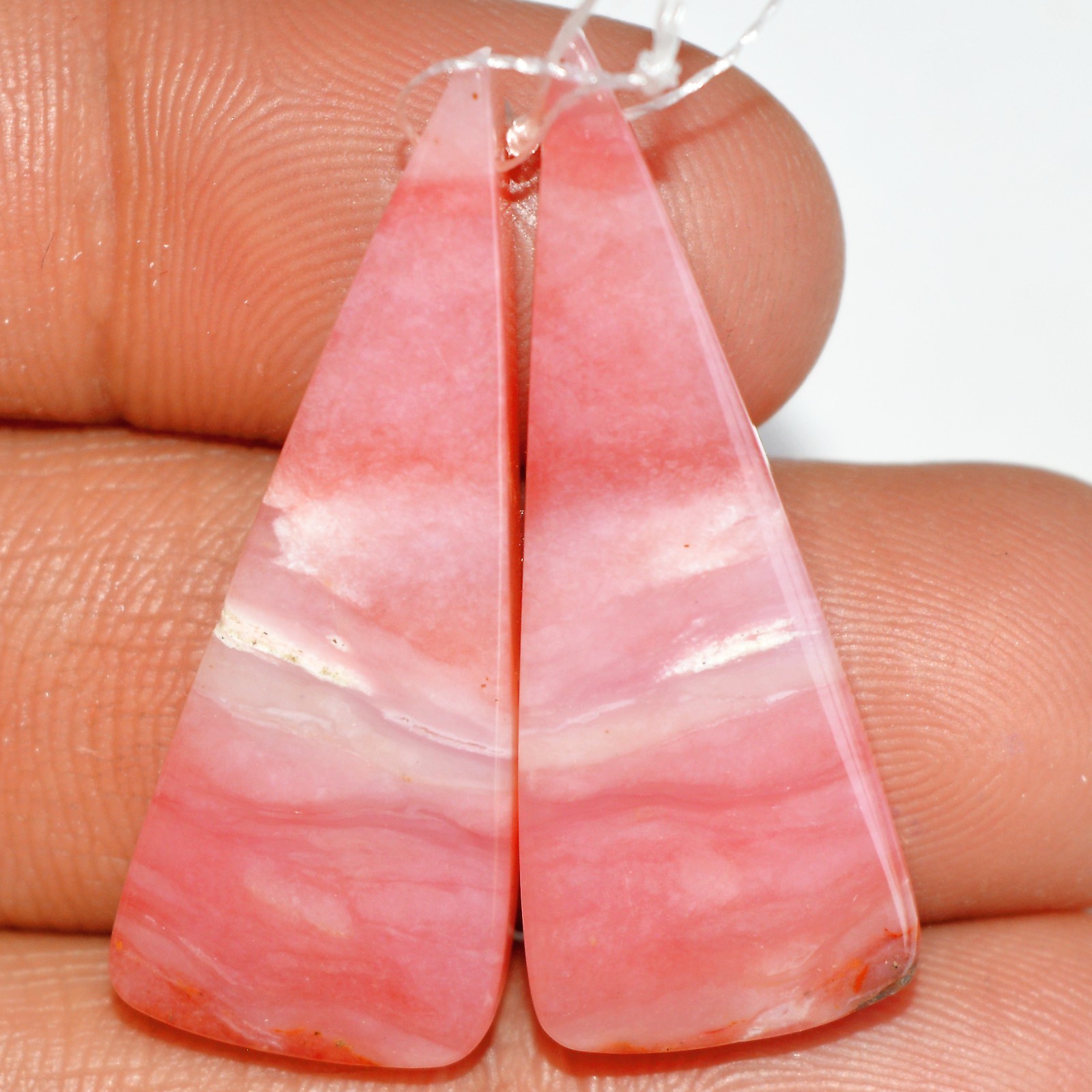 32 Cts Natural Pink Opal Cabochon Gemstone Side Drill Earring Pair 35x12mm #P521