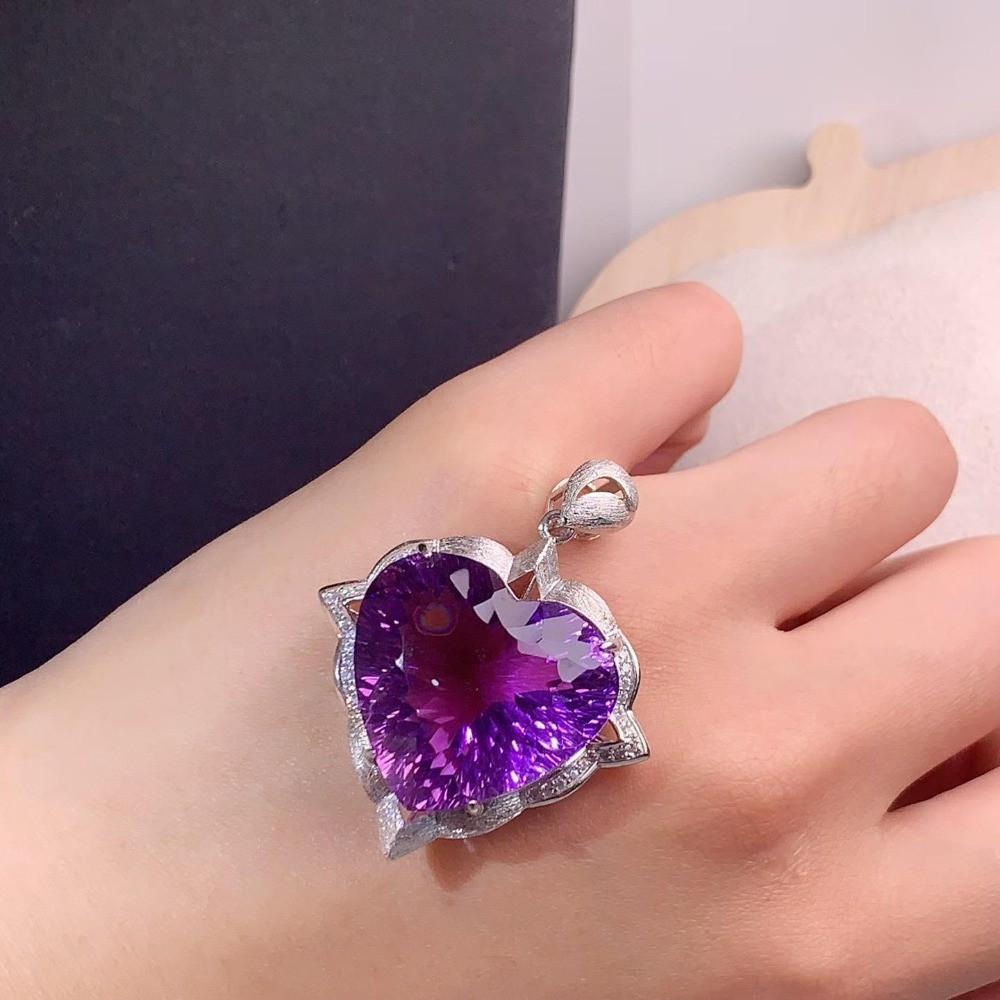 Natural Amethyst 55.2ct Pendant Necklace S925 Silver Plated 18K Gold Gemstone