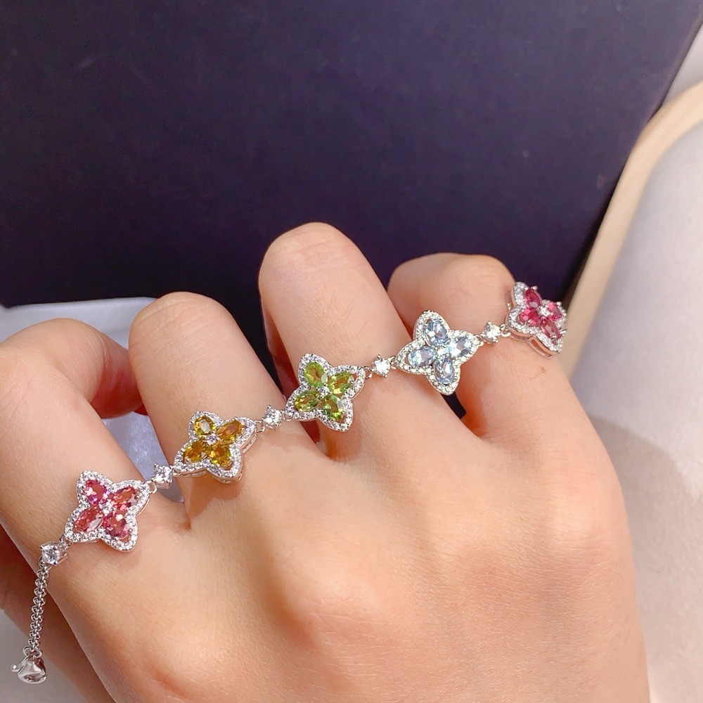 Natural Tourmaline bracelet Gemstone jewelry S925 Silver Plated 18K Gold Gift