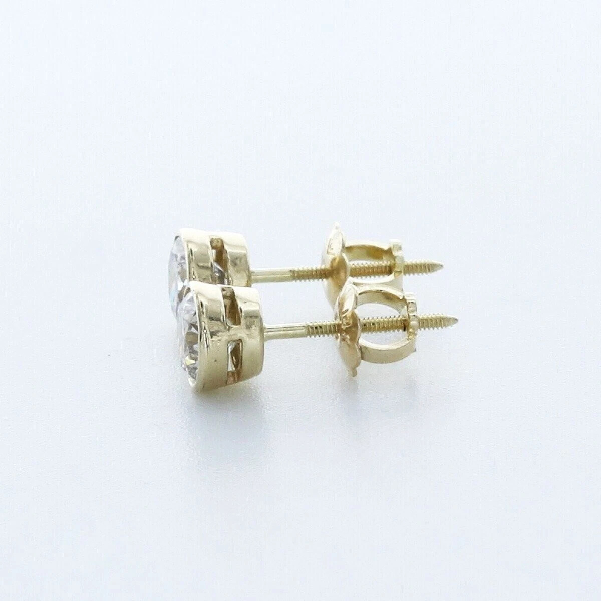 1.5CT Diamond Stud Earrings VVS1 Round Cut 14K Yellow Gold Finish Bezel Classic