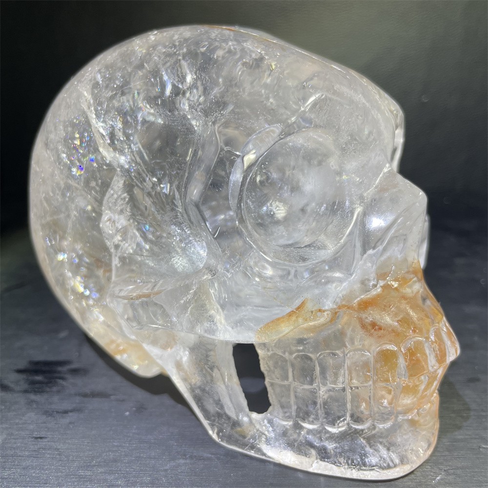 3.3LB 4.7″ RareA+ Natural Golden Healer Skull Carving Crystal Quartz Reiki Gift