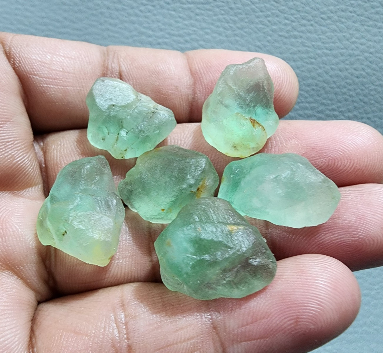 6 Pcs Excellent A+ Green Fluorite Rough Gemstone Crystal Rough Raw Size 19-21 MM
