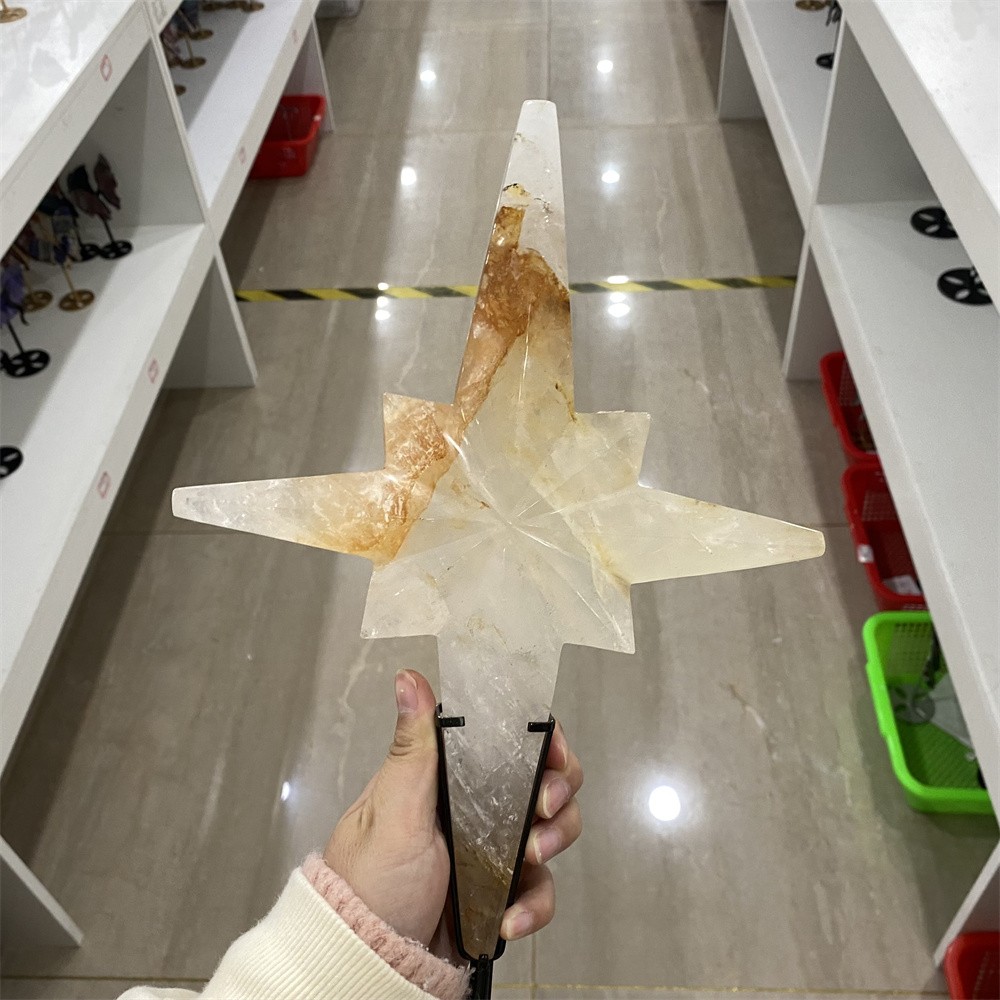 2.7LB 10.2″Natural Golden Healer Star Statue Quartz Crystal Heal Handcraft