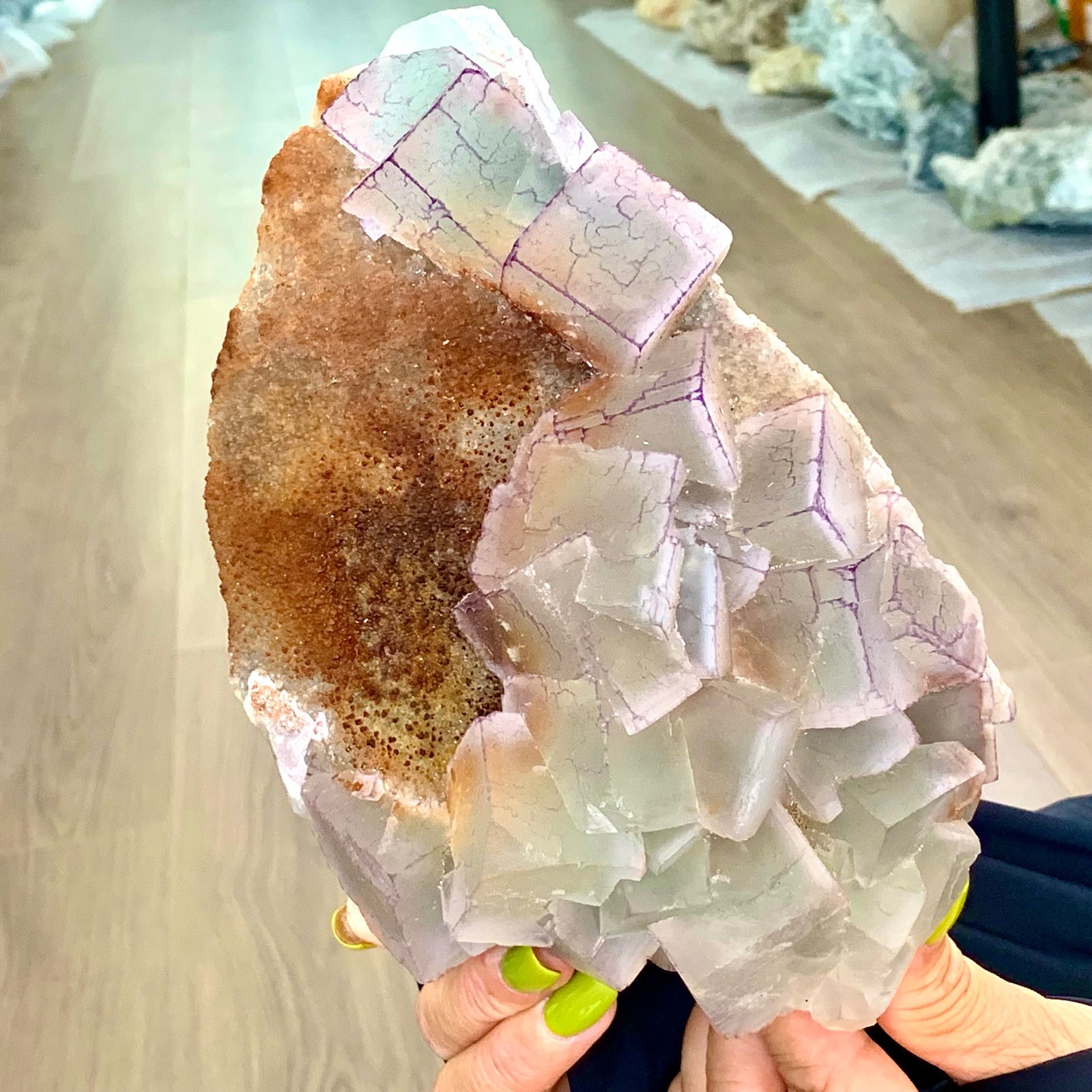 4.56LB Natural Purple Green “QR Code” Fluorite Cluster Mineral Sample/Guizhou