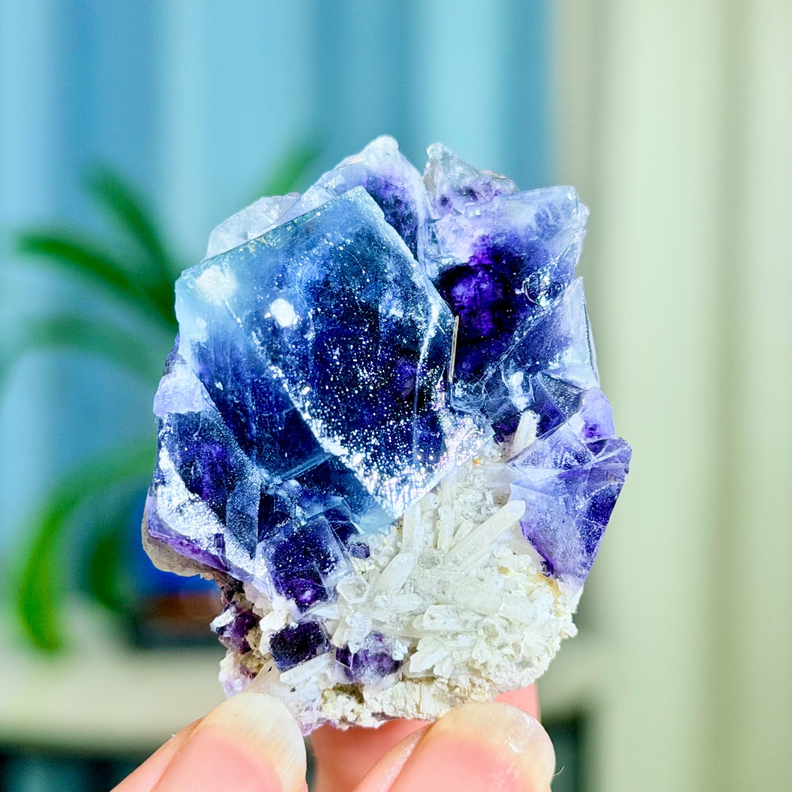 56G Rare Transparent Purple Cubic Fluorite with Clear Crystal Mineral Sample