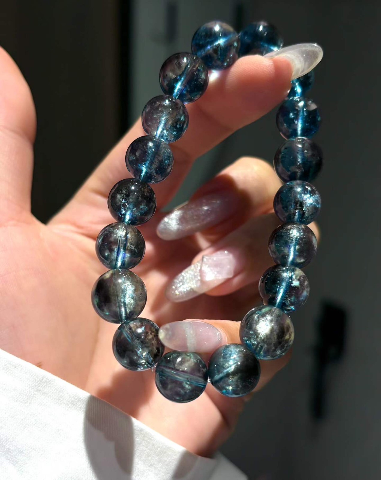 11mm Natural aquamarine quartz Beaded Gemstone Stretch Bracelet