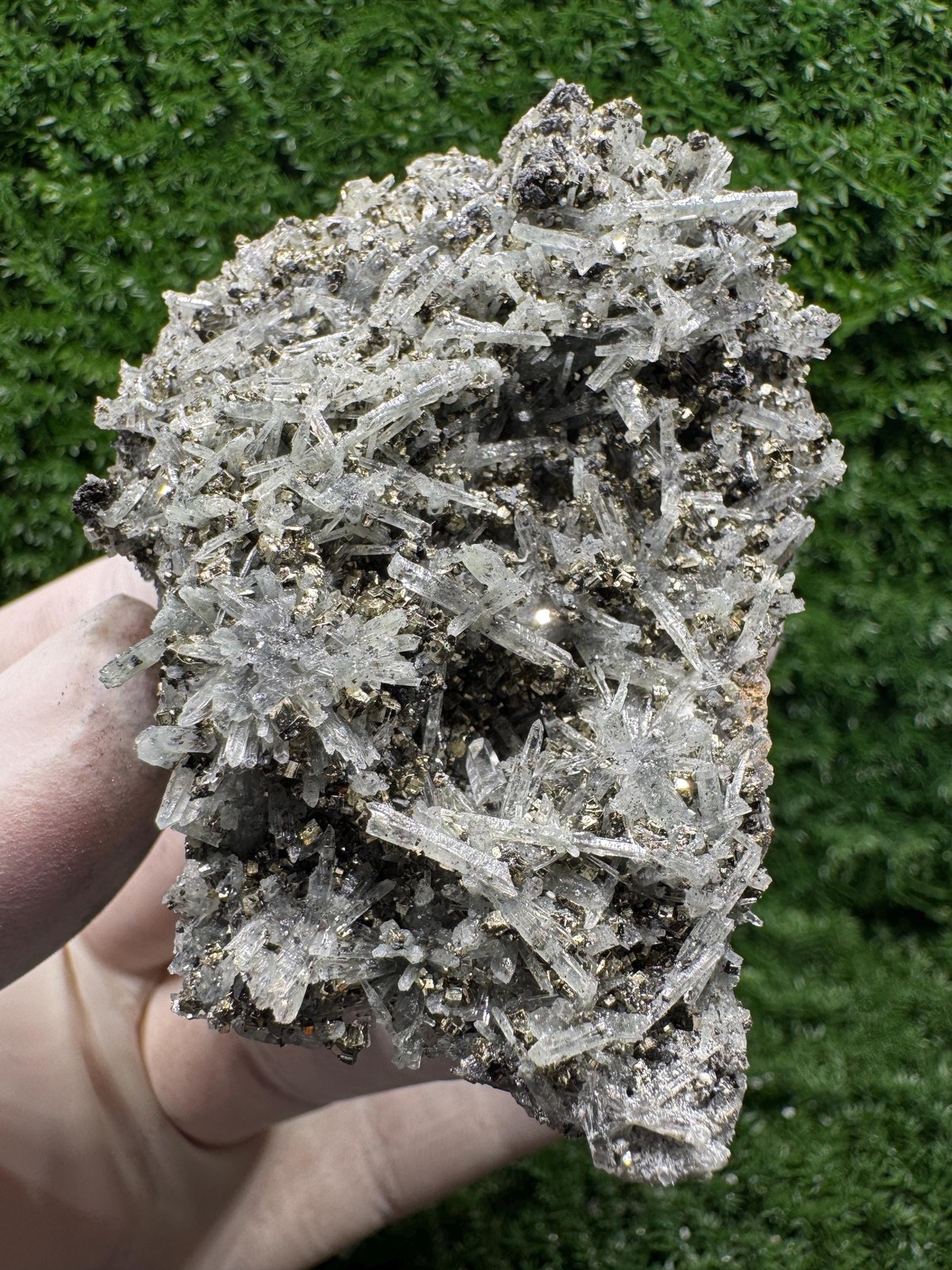Shiny PYRITE with QUARTZ crystals, Amazing Cluster from the mines! / F730