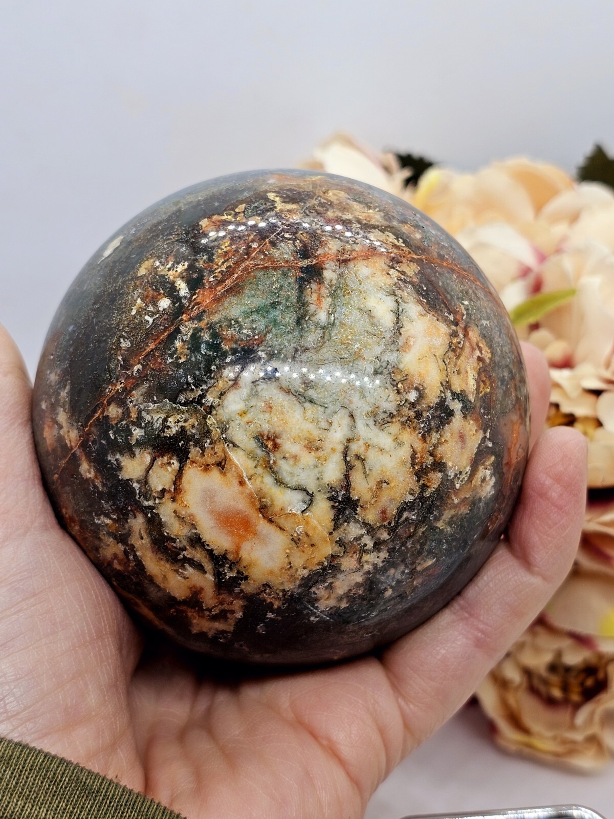 ✨️SALE✨️ Moss agate & Ocean Jasper Mix Sphere Green Red crystal Green 6.8cm 642g