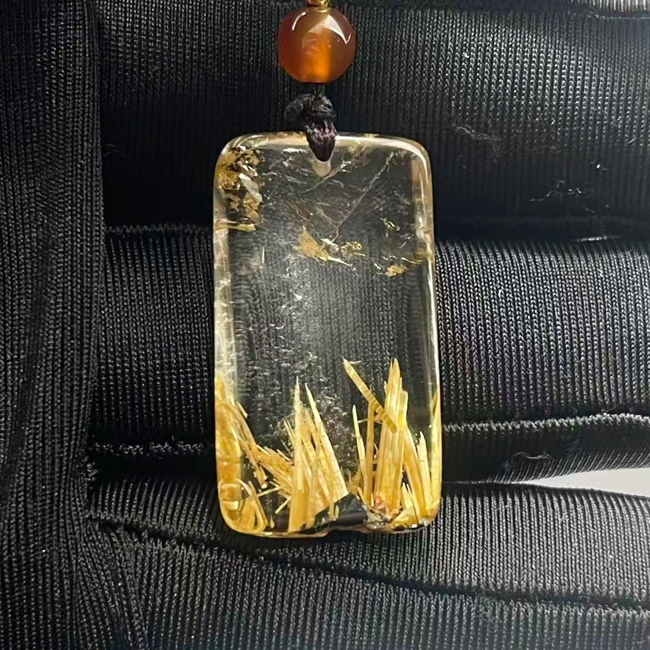 7.0g Natural Gold Hair Rutilated Quartz Crystal Pendant Reiki Healing Gift