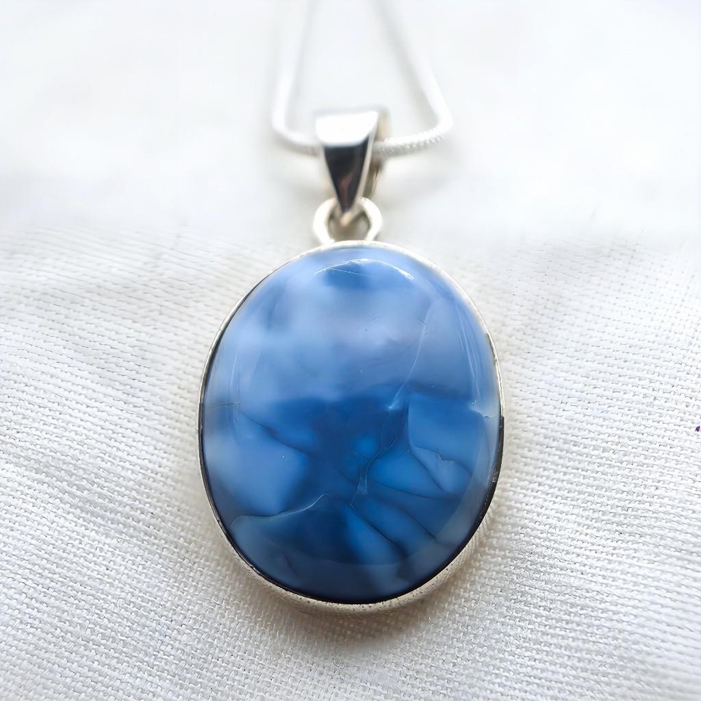 Trolleite Sterling Silver Pendant Very Rare Natural Blue Crystal Ascension Stone
