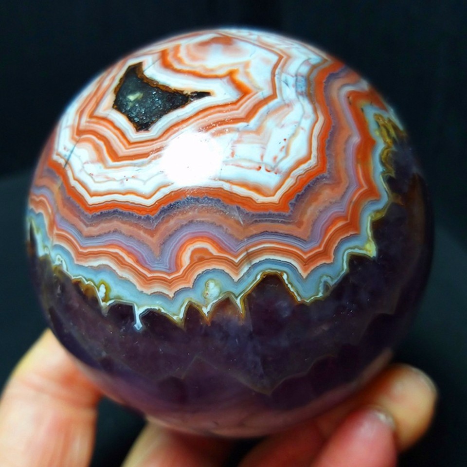 RARE 424.7G Natural Polished Banded Agate Amethyst Symbiosis Agate Ball AC1042