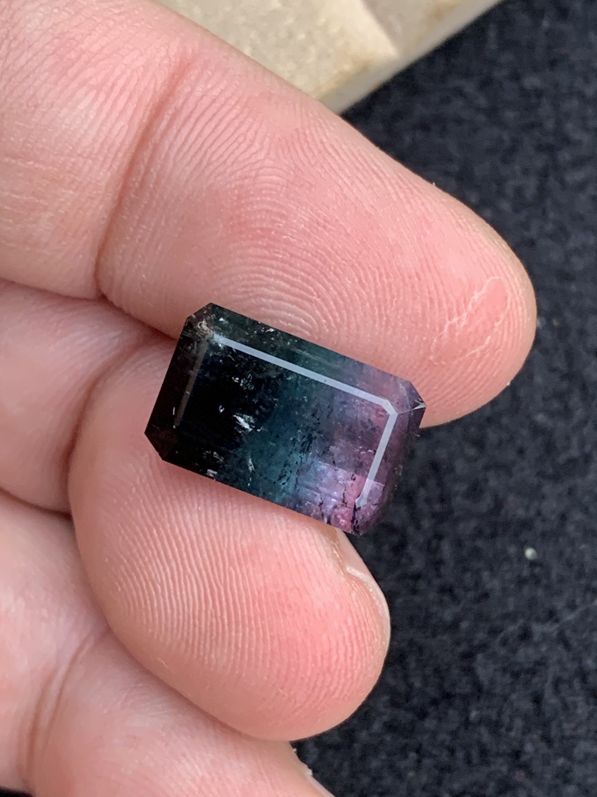 9.2ct natural rare black blue & pink tri colors faceted tourmaline from afg