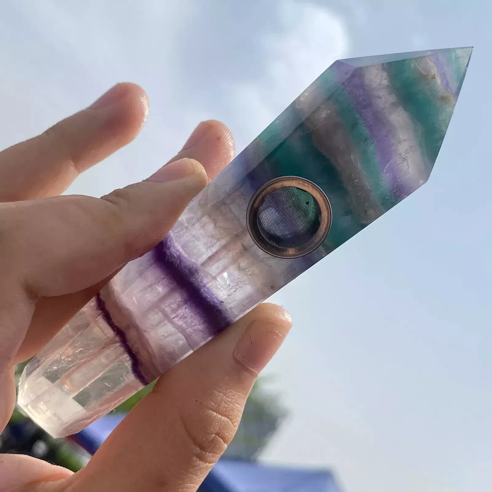 1pc Natural Color Fluorite Smoking Pipe Quartz Crystal Point Obelisk Wand Reiki