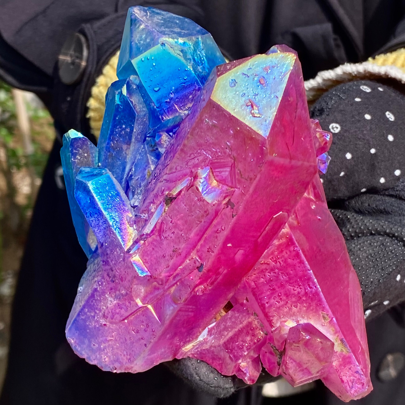 1.27LB Rainbow Titanium Quartz Crystal Treatment Cluster Decorative Gift