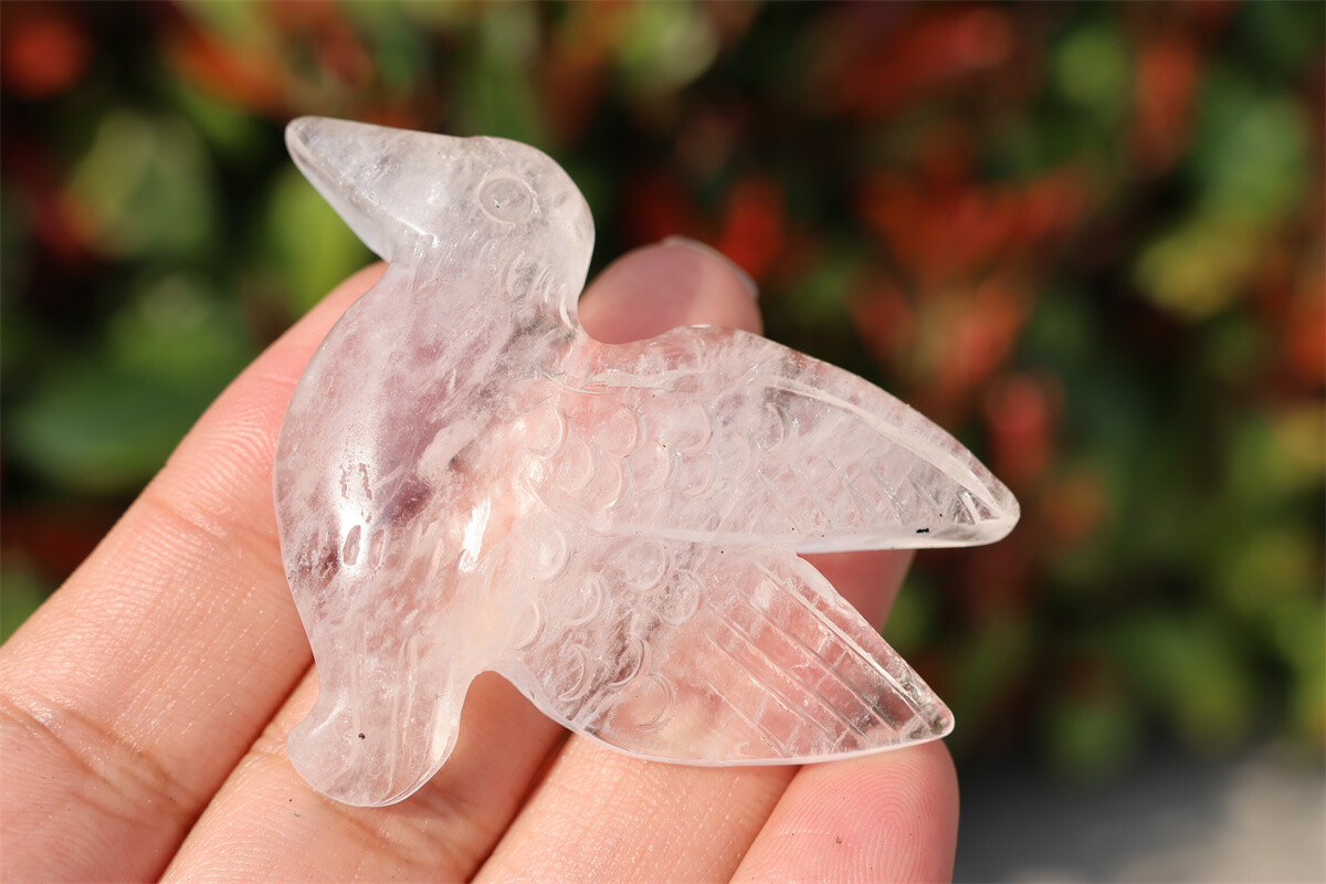 2.3” Natural Clear quartz Hummingbird Hand Carved Reiki Crystal Skull gift 1pc