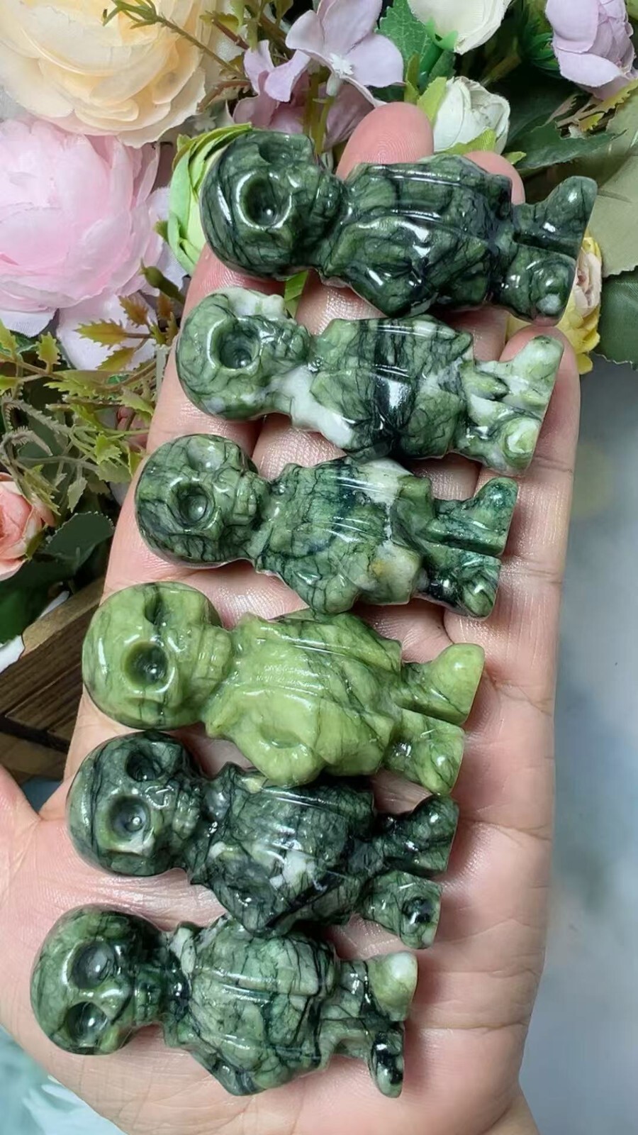 1pc Natural ophiolite Quartz Carved skull Crystal Reiki decor gift