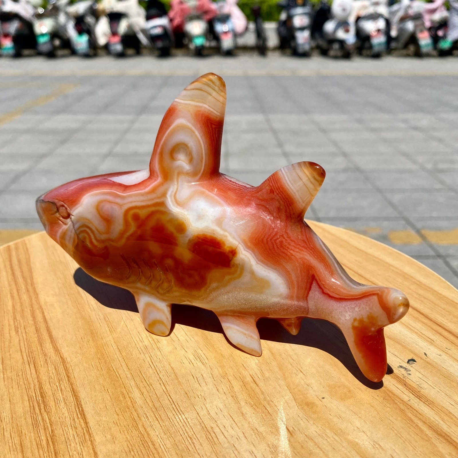 1.14LB Natural Agate Hand Carved Shark Figurine, Ocean Power Crystal Statue