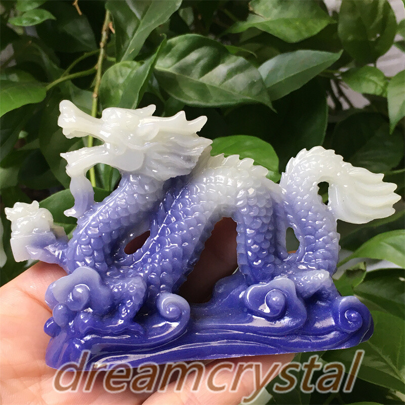 4″ Luminous Stone Chinese Dragon Skull Carved Epoxy Resin Skull Reiki Gift 1pc