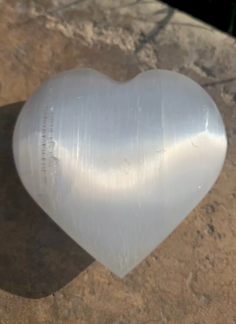 Selenite Heart PUFFY Carved Crystal Healing Meditation Chakras Cleansing 2.5″