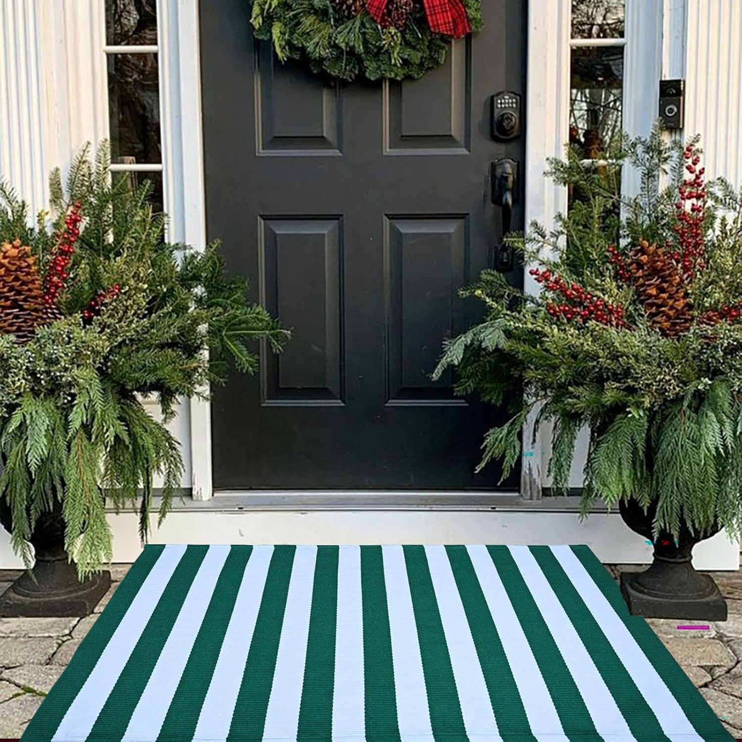 Green & White Striped Rug, 2’4″ X 3’7″ Indoor/Outdoor Area Rug for Front Porch,