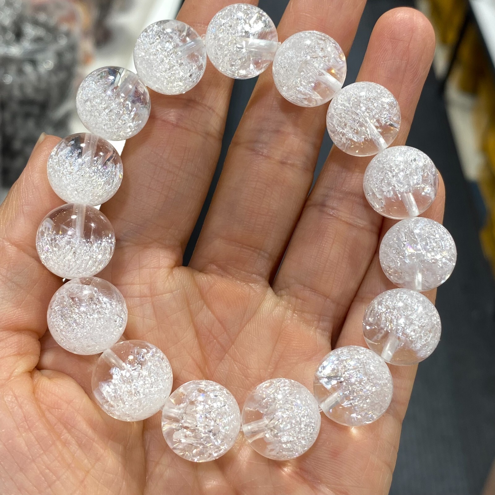 14mm Rainbow ! Clear White Quartz Himalaya Crystal Beads Reiki Bracelet