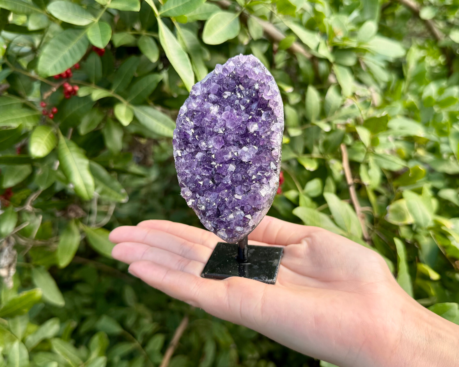 Amethyst Crystal Geodes On Metal Stands – Natural Amethyst Cluster Specimens