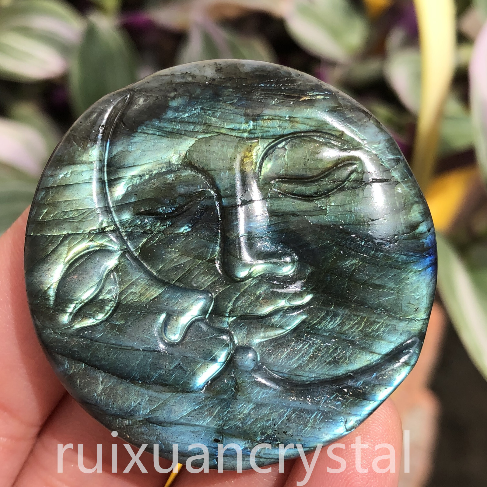 1pc Natural Labradorite Quartz Hand- Carved Sun Moon skull Crystal Reiki healing