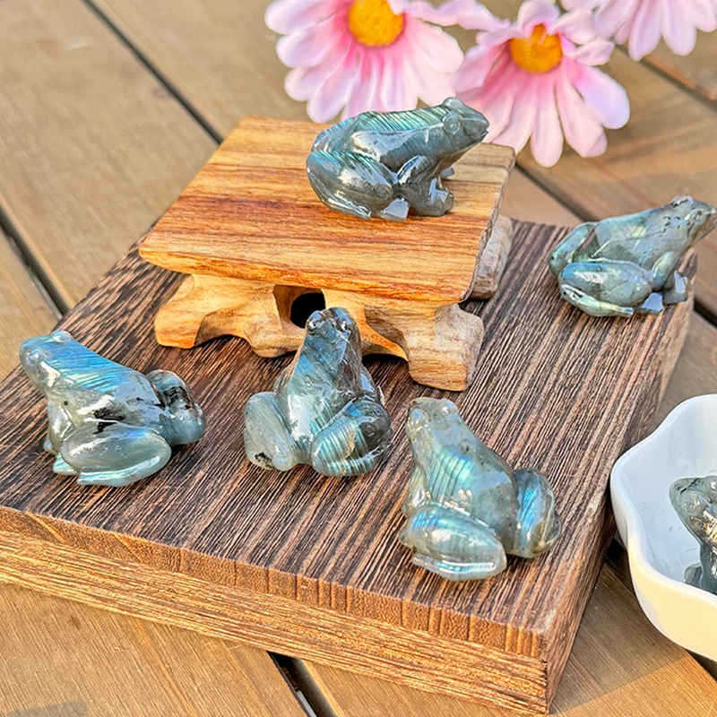 Natural Labradorite Frog Quartz Crystal Stone Froggy Carved Healing Reiki Decor