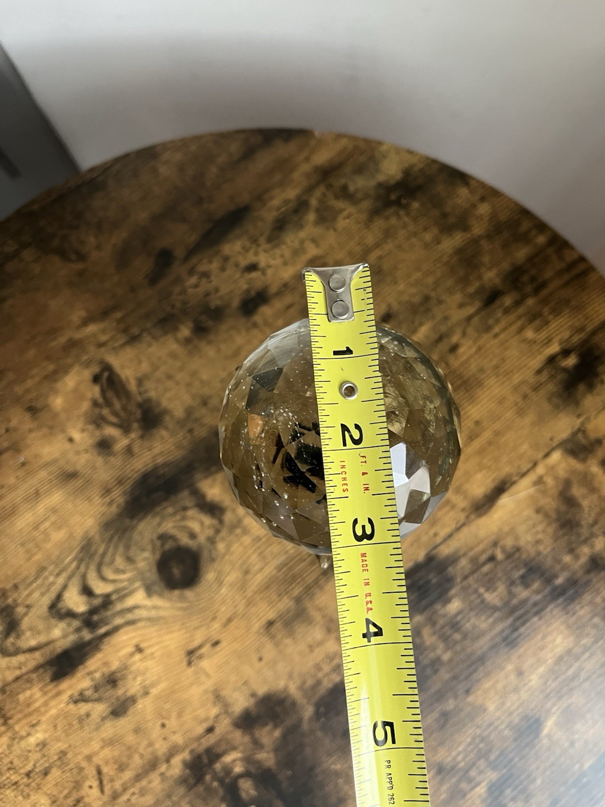 India Facted Crystal Sphere Prism With Flat Base W/ Brass Stand Multi Faceted