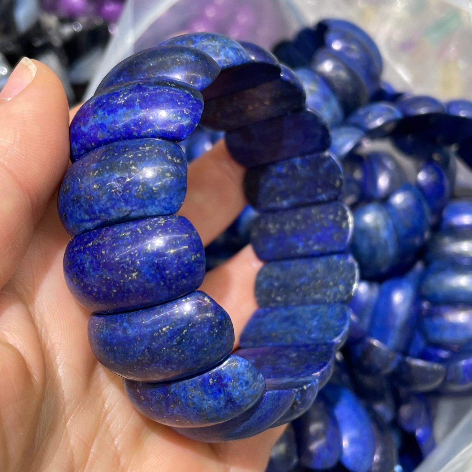 1pc Natural lapis lazuli Stone Elastic Rope Bracelet #40