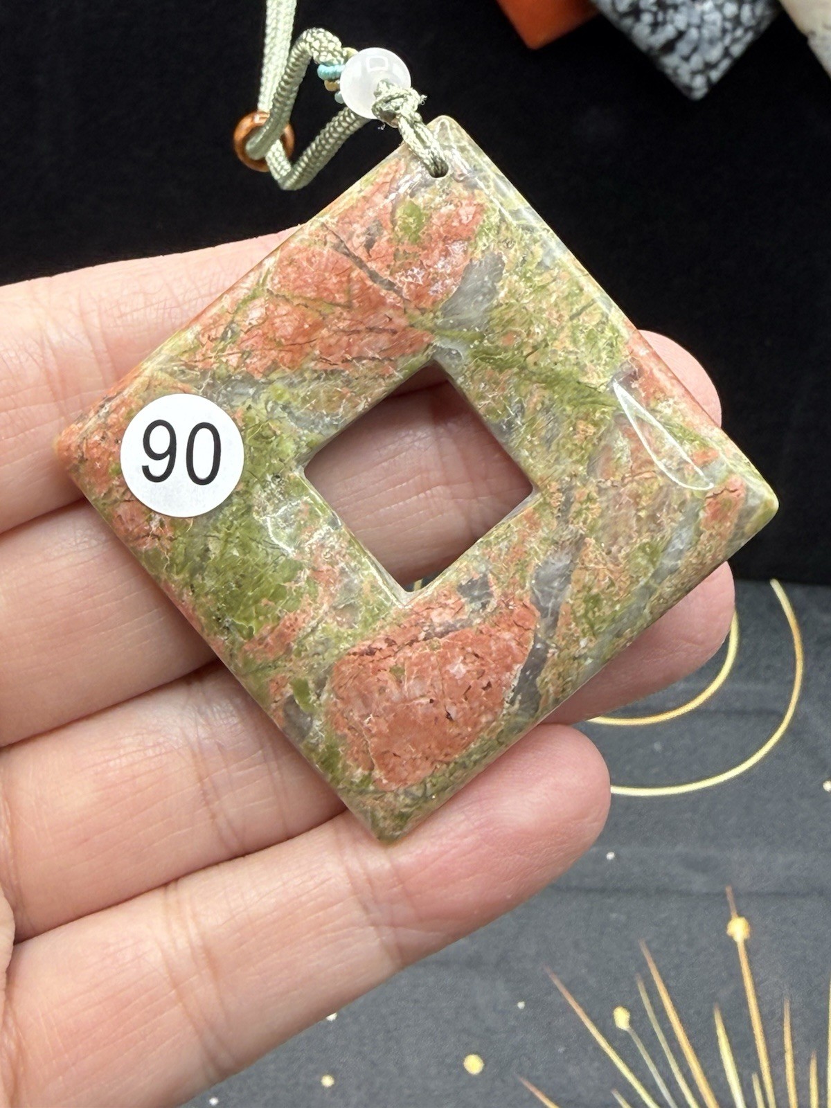 Natural Mixed Crystal Material Diamond Hung Donut on adjustable cord See detail