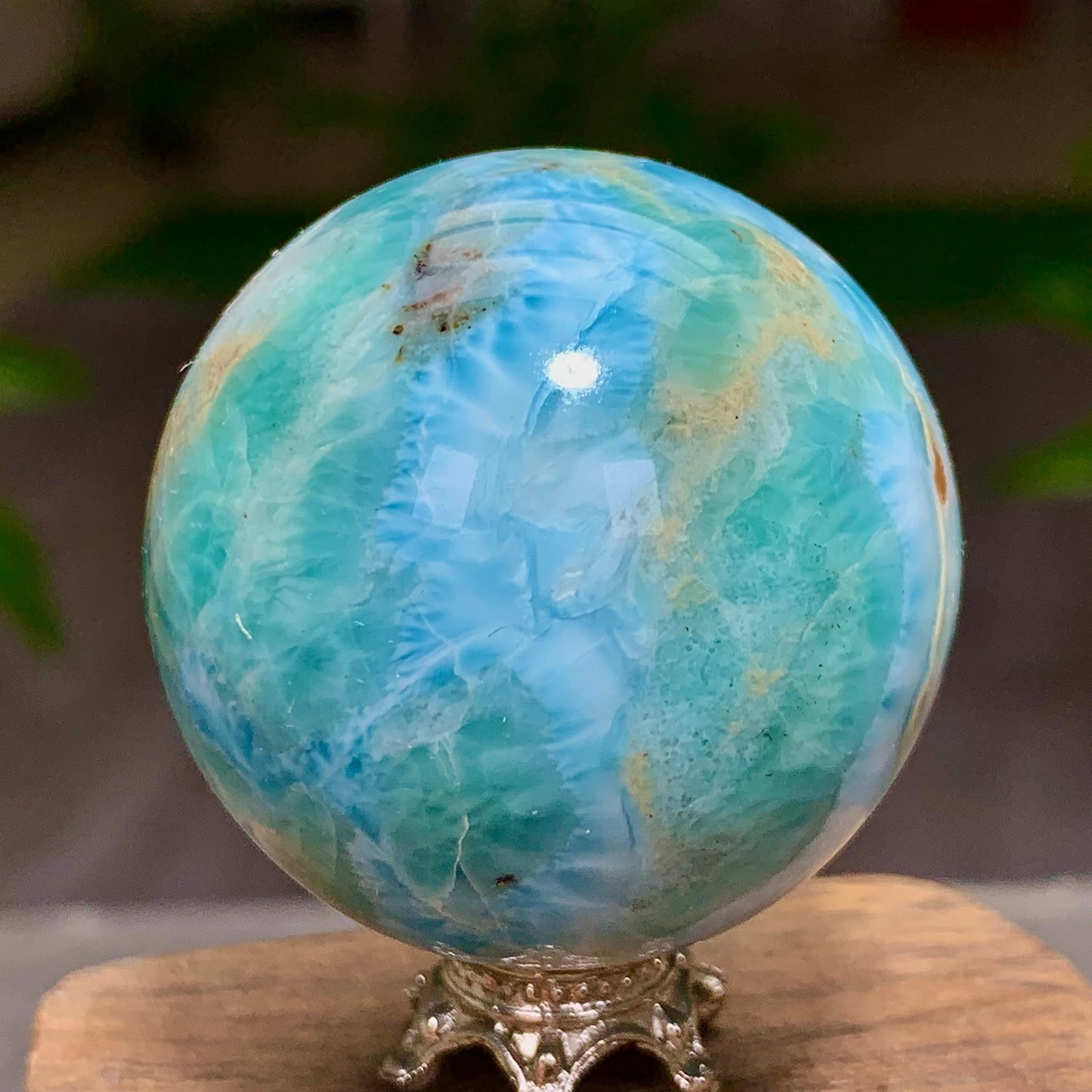 87G Natural larimar Gorgeous rough Crystal Sphere Ball Healing