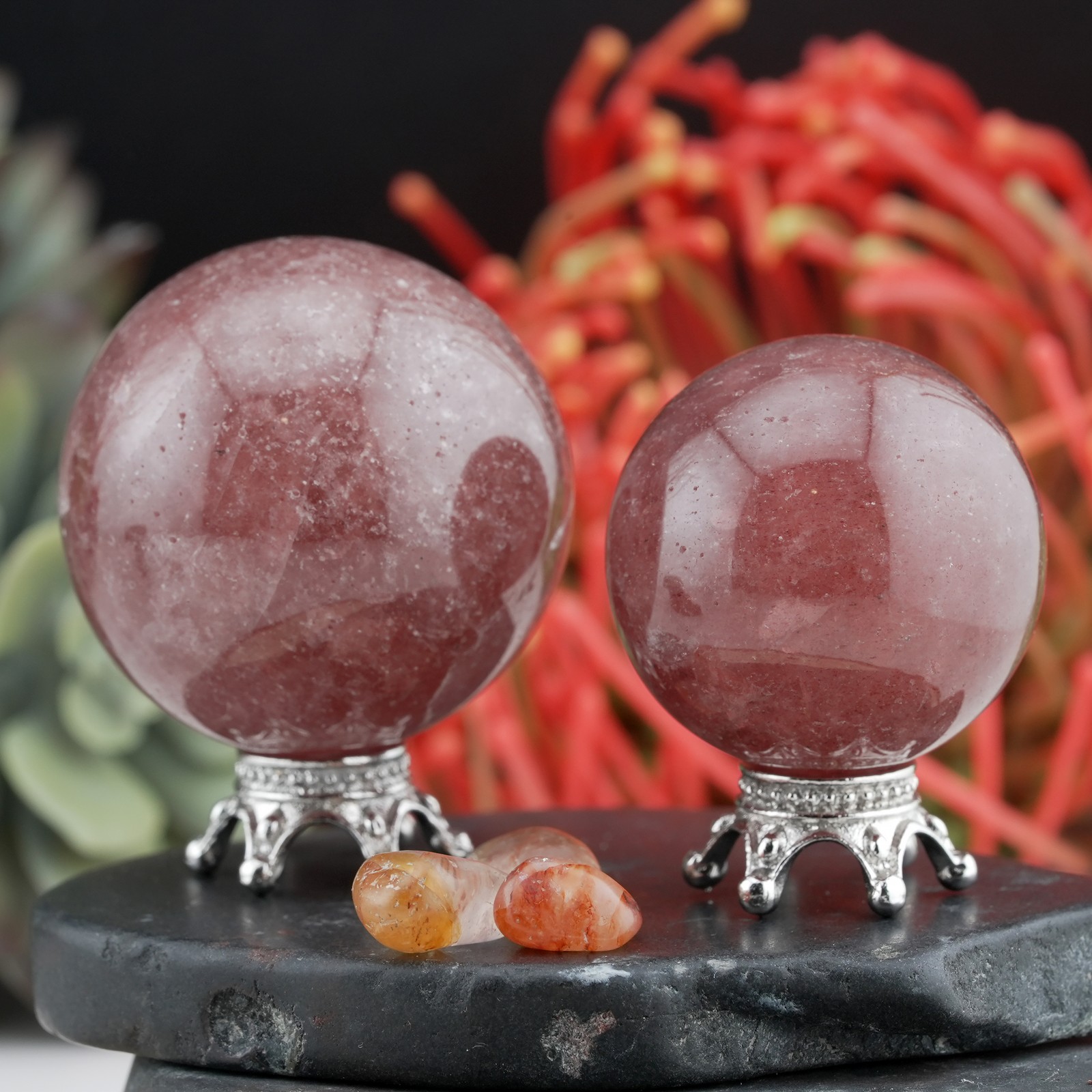 Pink Strawberry Quartz Crystal Sphere Sparkly Pink Crystal Ball Heart Chakra
