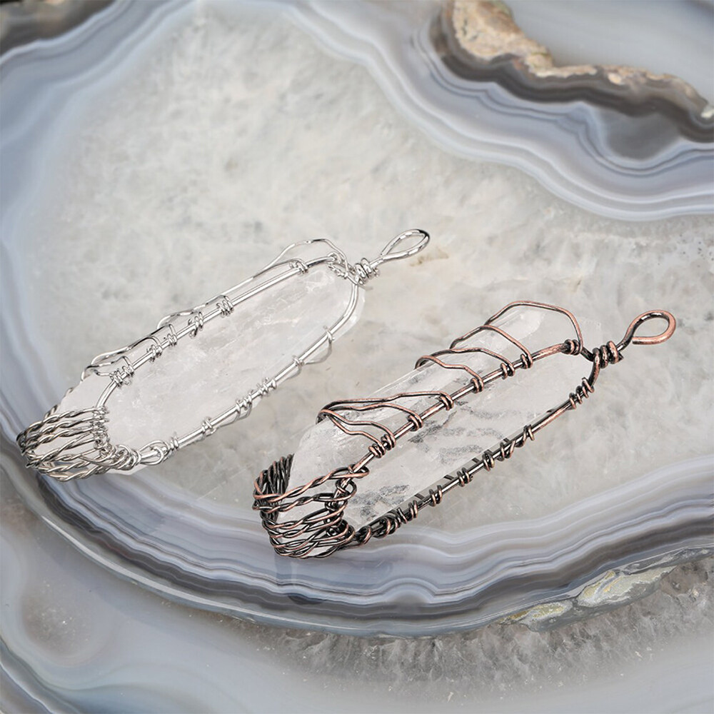 1pc Tree of Life Clear Quartz Point Necklace Pendant Wire Wrapped Copper Crystal