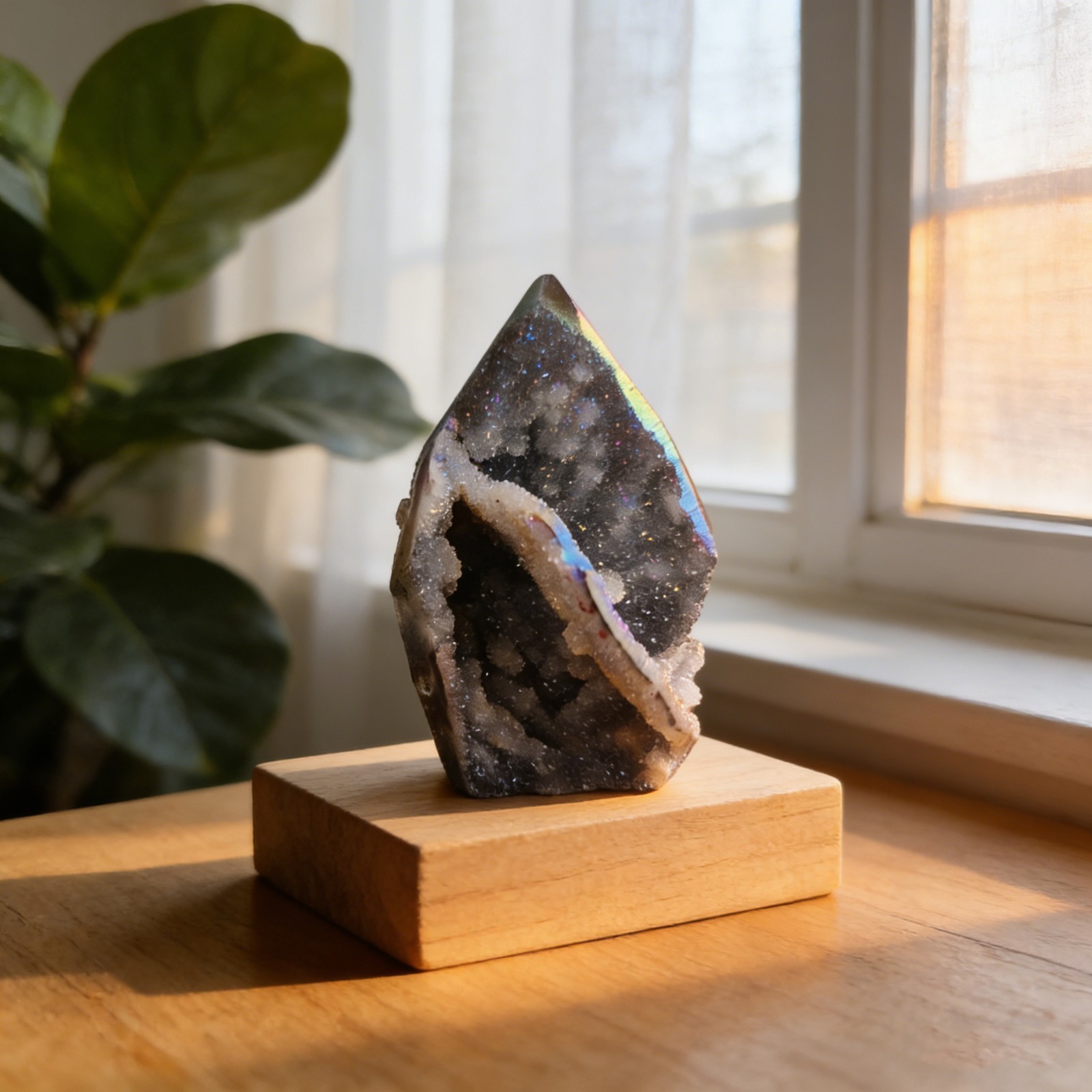 Rare Angel Aura Sphalerite Tower Points Rainbow Geode Healing Crystal Home Decor