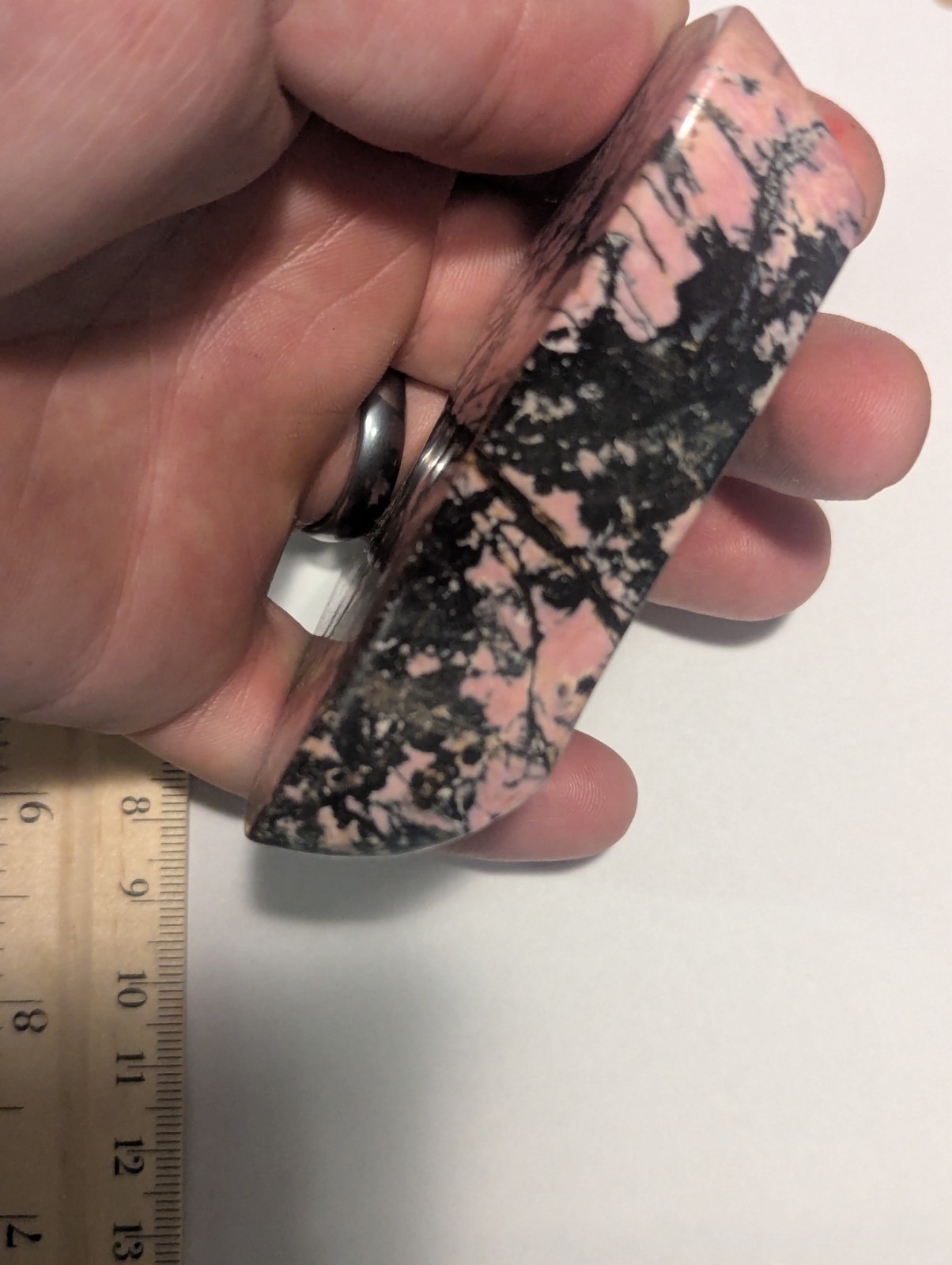 Large Fully Polished Rhodonite Freeform Display Slab Tumbled Stone Big Pink