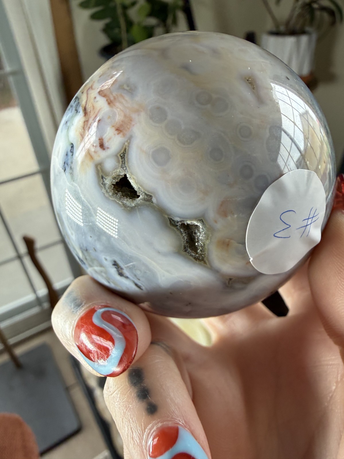 8th Vein Ocean Jasper Sphere – Blue, White, Brown & Green Orbs – 11.43 oz