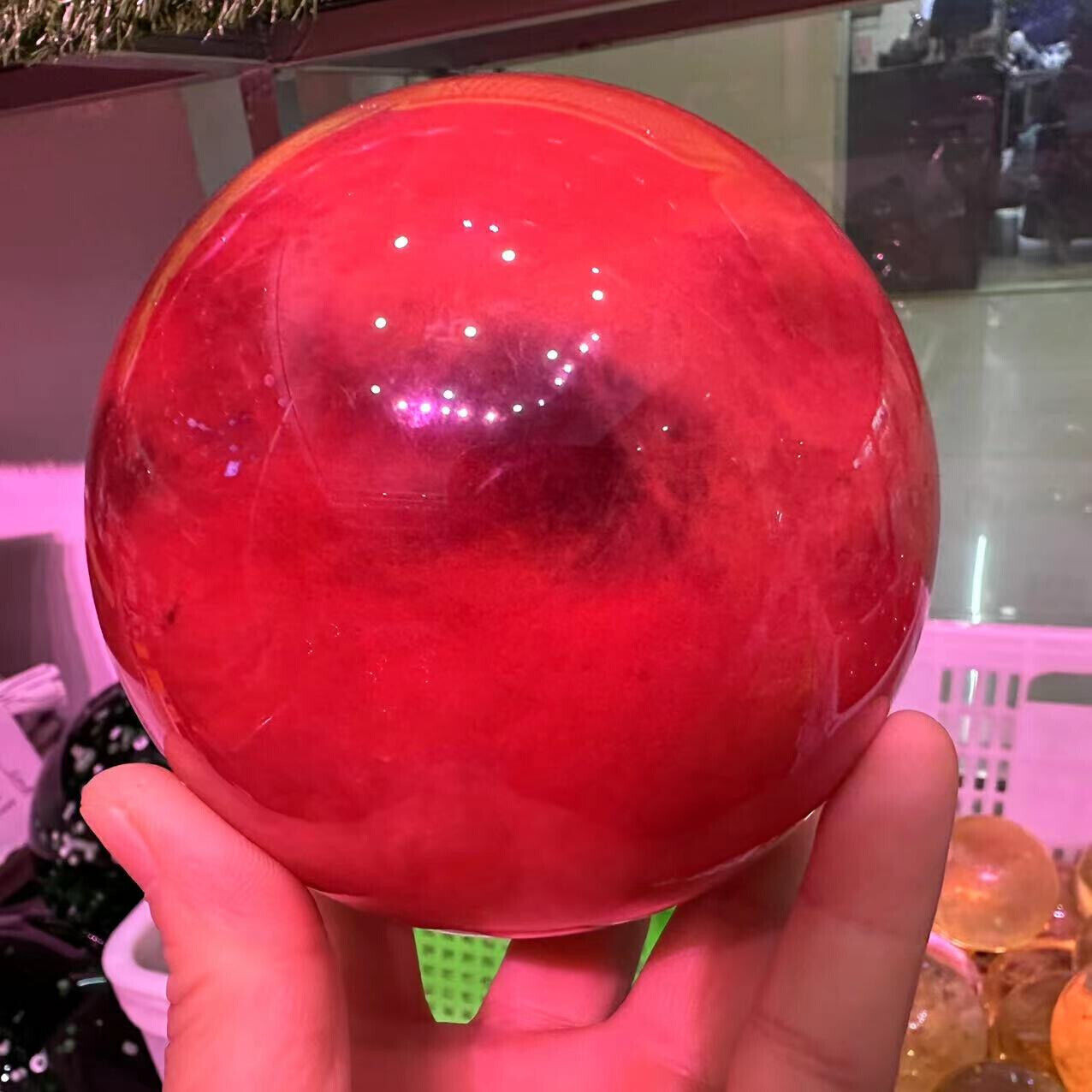 100mm+ Red Smelting Stone Quartz Sphere Energy Crystal Ball Reiki Healing