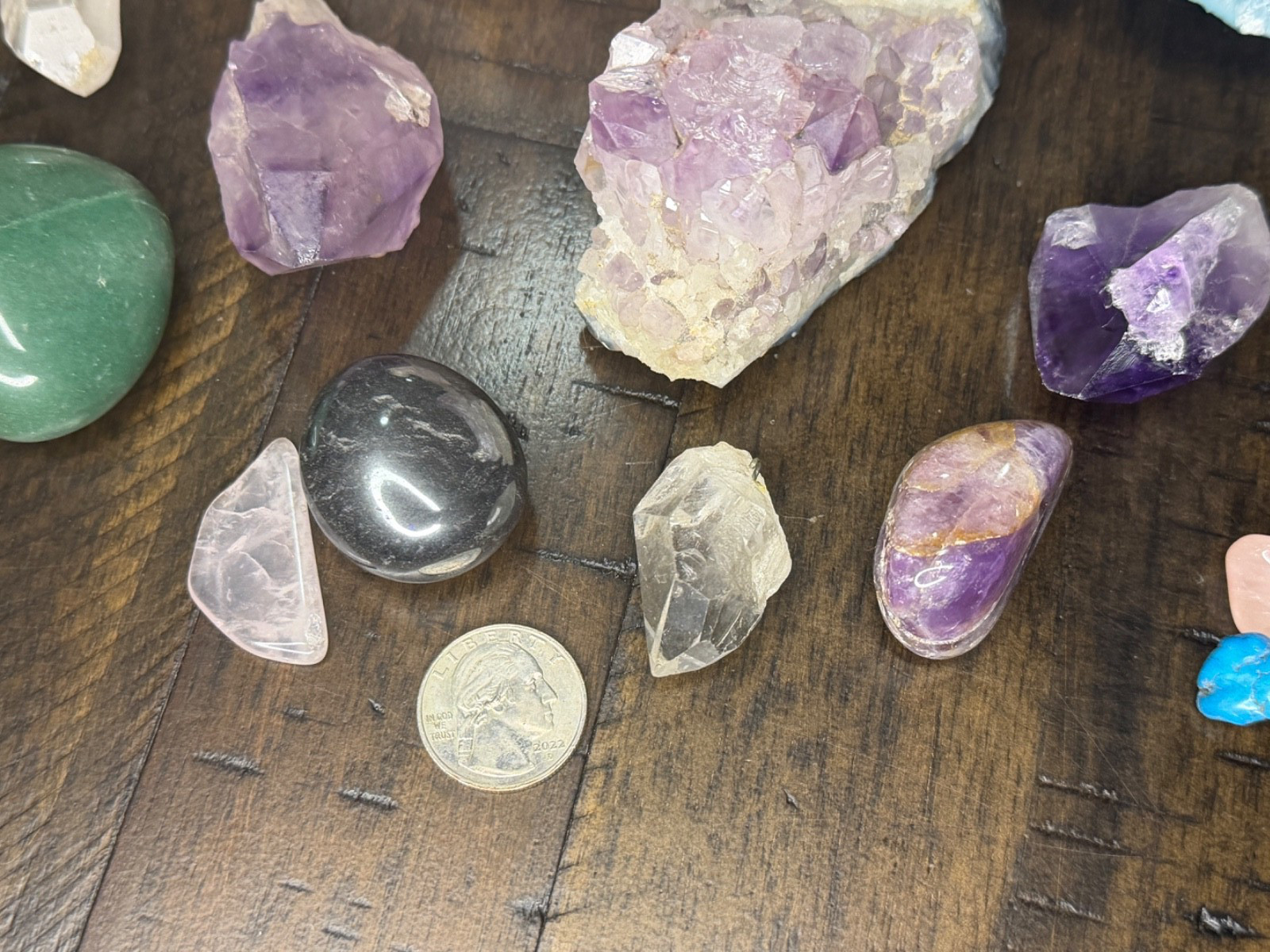 Mixed Lot of polished stones, amethysts, crystals, rose quartz and more!