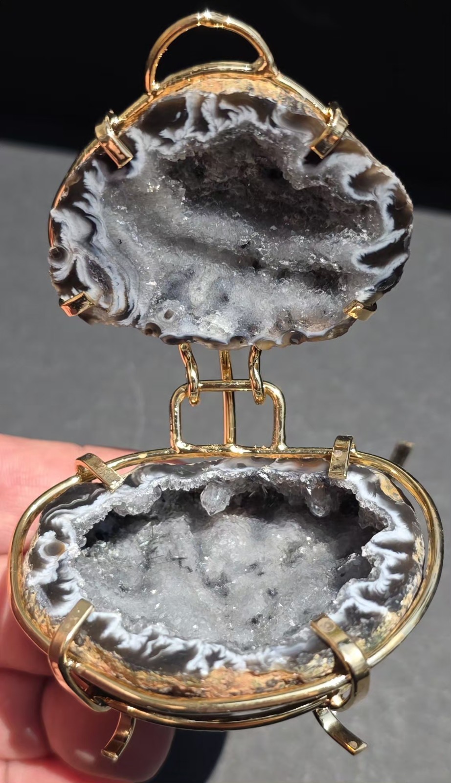 Natural Druzy Geode Crystal Jewelry Box Agate Quartz Cluster Hinged Trinket #15