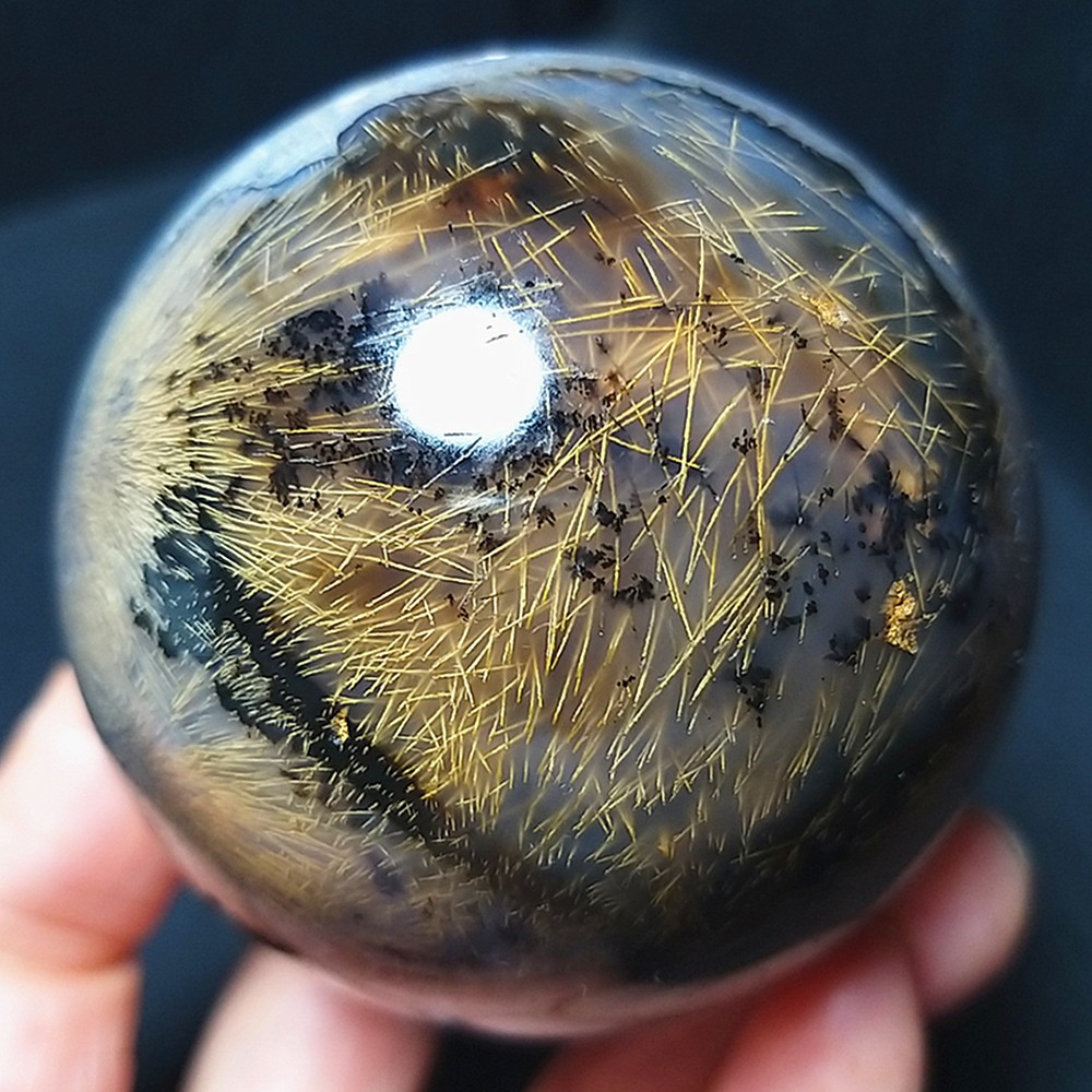 RARE 297.5g Natural Golden Hair Rutilated Agate Crystal Sphere Healing A4888
