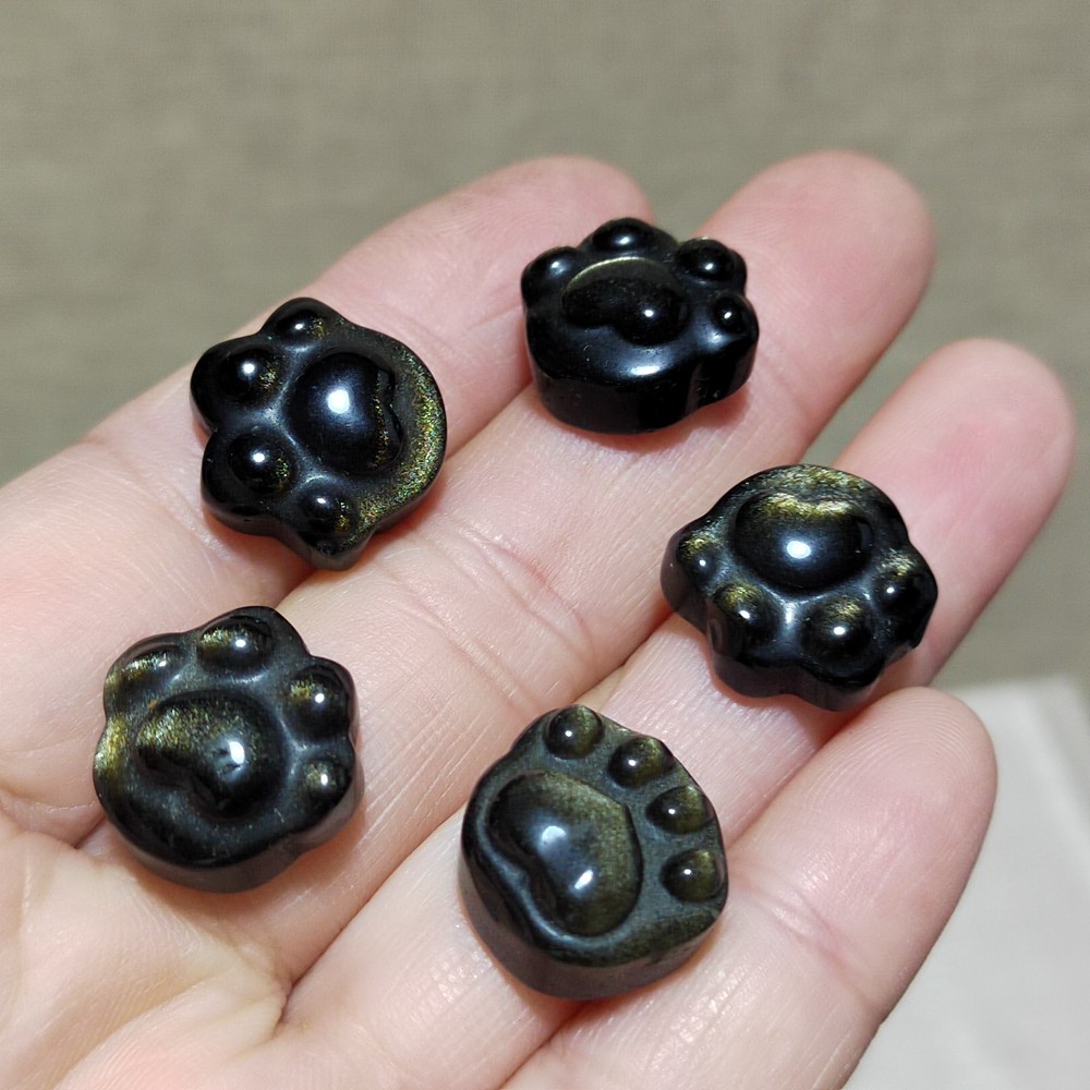 5pcs Natural Golden Obsidian Cat Claw Skull Carved Quartz Crystal Skull healing