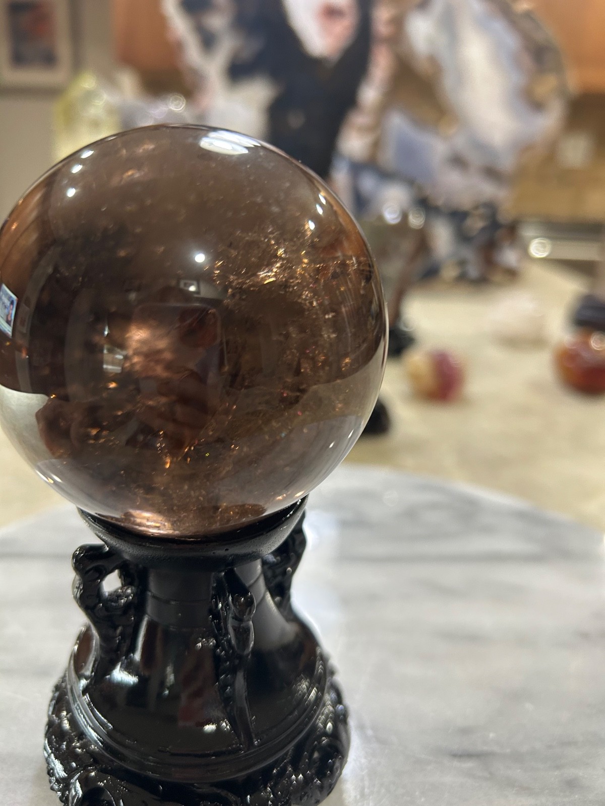 Smoky quartz sphere on resin stand 2.72”