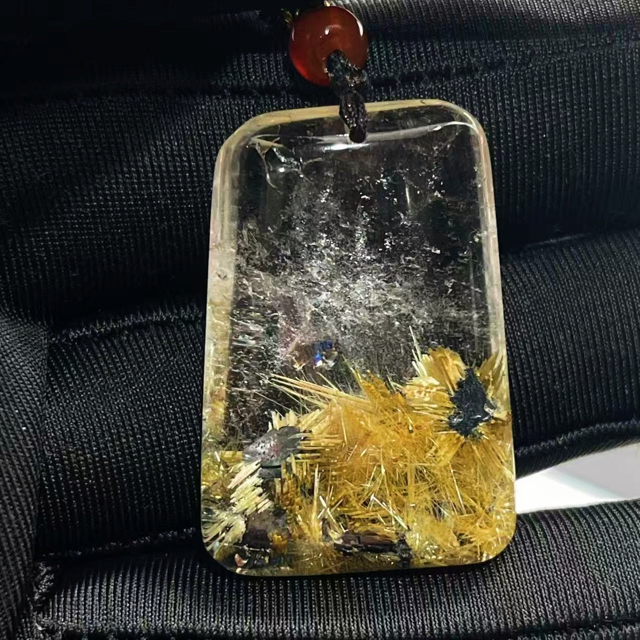 17.8g Natural Gold Hair Rutilated Quartz Crystal Pendant Reiki Healing Gift